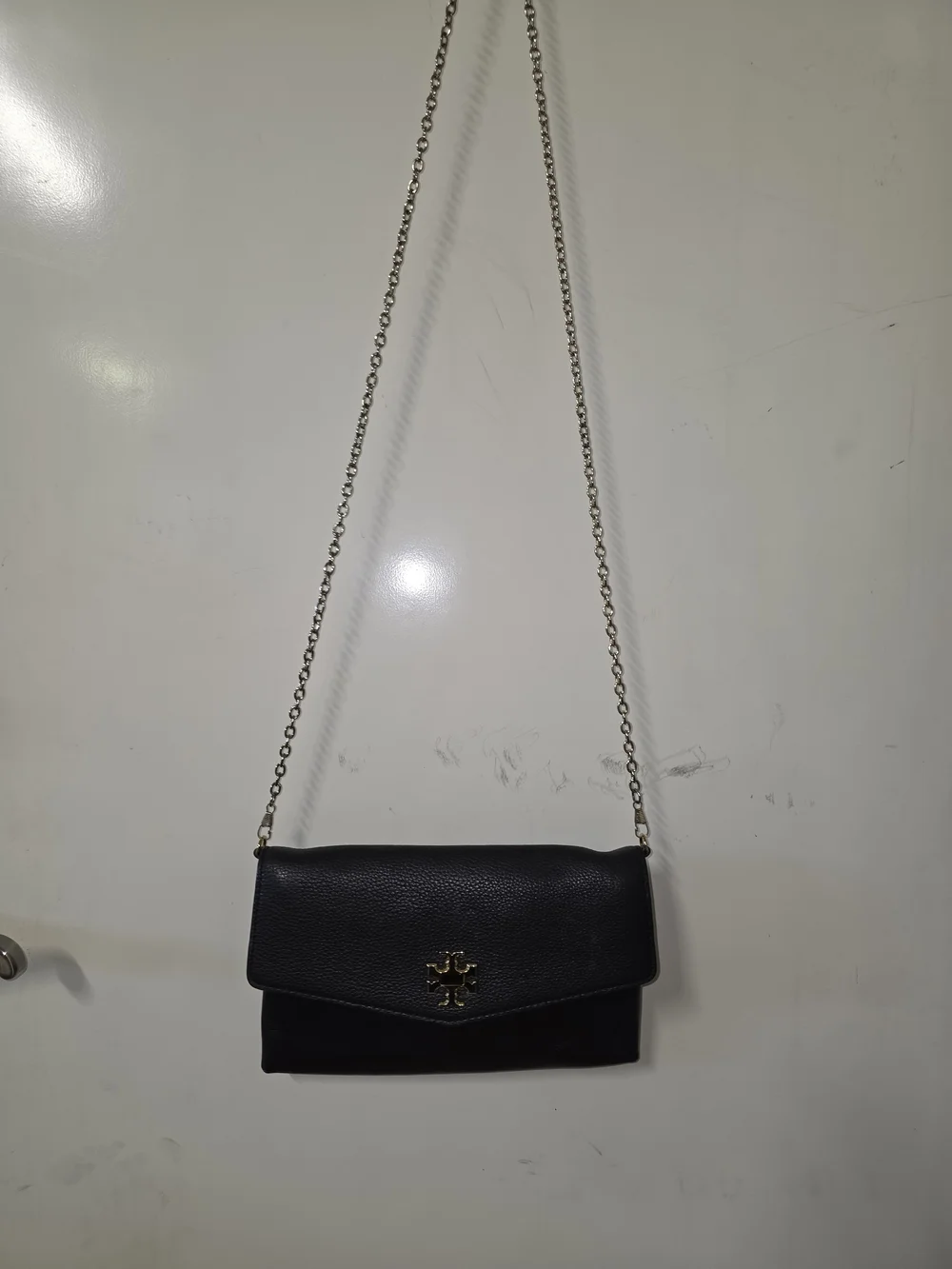 Tory Burch Black Leather Crossbody with Gold Chain